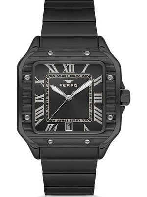 Ferro Quartz Çelik Siyah Köşeli Kasa 40 mm Erkek Kol Saati