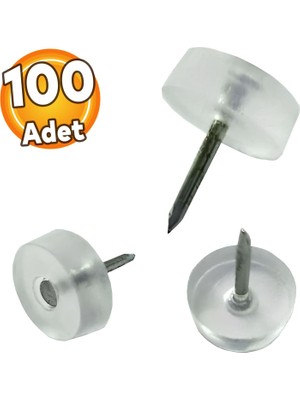 Badem10 Çivili Poligrit Mobilya Masa Sandalye Zemin Koruyucu Pabuç Şeffaf Silikon Poligirit (100 Adet)