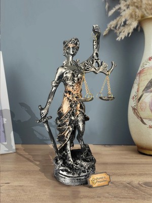 Realistic of Art Museum Heykel Biblo Adalet Terazisi Themis 20 Cm. Antik Gümüş & Antik Gold