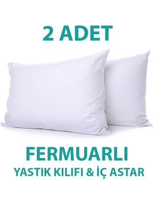 Suvay Pamuklu Fermuarlı İç Yastık Kılıfı 2'li Beyaz Renkli İç Astar Yastık İç Kılıfı 50x70 Şilte