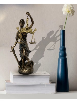 Realistic of Art Museum Heykel Biblo Adalet Terazisi Themis 20 Cm. Antik Gold & Antik Mavi