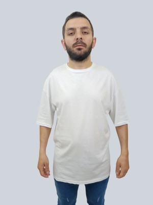 Daniel Milano Erkek Plain Oversize Bisiklet Yaka Beyaz Tişört