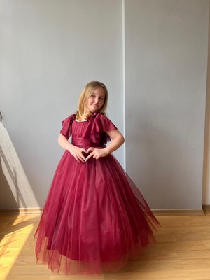 Taha Kids Güllü Prenses Kız Çocuk Abiye Bordo