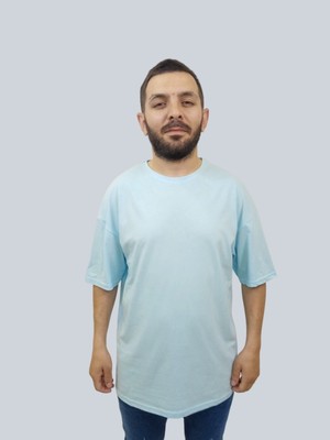 Daniel Milano Erkek Plain Oversize Bisiklet Yaka Buz Mavi Tişört