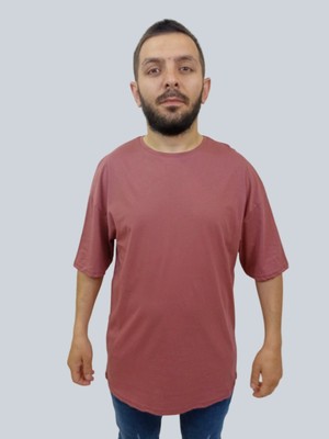 Daniel Milano Erkek Plain Oversize Bisiklet Yaka Gül Kurusu Tişört