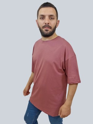 Daniel Milano Erkek Plain Oversize Bisiklet Yaka Gül Kurusu Tişört