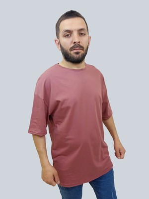 Daniel Milano Erkek Plain Oversize Bisiklet Yaka Gül Kurusu Tişört