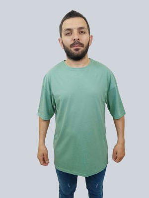 Daniel Milano Erkek Plain Oversize Bisiklet Yaka Mint Yeşili Tişört