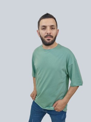 Daniel Milano Erkek Plain Oversize Bisiklet Yaka Mint Yeşili Tişört