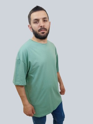 Daniel Milano Erkek Plain Oversize Bisiklet Yaka Mint Yeşili Tişört