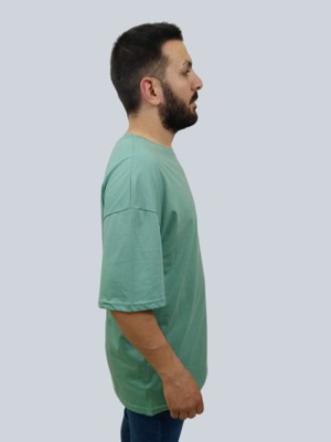 Daniel Milano Erkek Plain Oversize Bisiklet Yaka Mint Yeşili Tişört