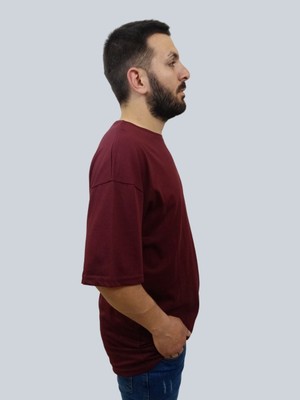 Daniel Milano Erkek Plain Oversize Bisiklet Yaka Bordo Tişört