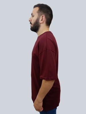 Daniel Milano Erkek Plain Oversize Bisiklet Yaka Bordo Tişört