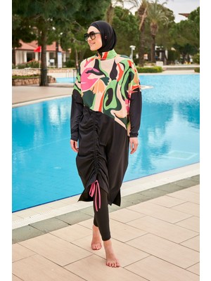 Marina Paraşüt Siyah Tam Kapalı Tesettür Mayo M2423