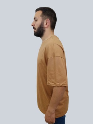 Daniel Milano Erkek Plain Oversize Bisiklet Yaka Kahverengi Tişört