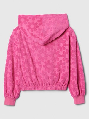 Gap Kız Çocuk Pembe Çiçek Desenli Fermuarlı Havlu Kumaş Sweatshirt