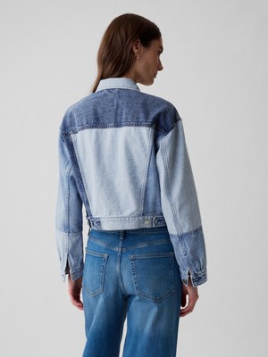 Gap Kadın Mavi Crop Patchwork Icon Denim Ceket