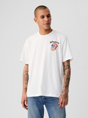 Gap Erkek Kırık Beyaz Rolling Stones Grafikli T-Shirt