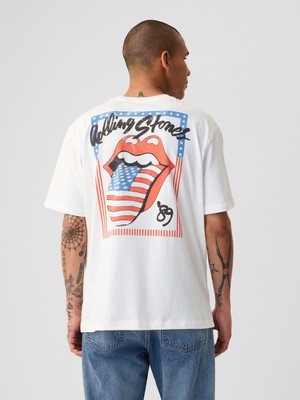 Gap Erkek Kırık Beyaz Rolling Stones Grafikli T-Shirt