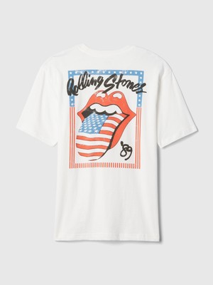 Gap Erkek Kırık Beyaz Rolling Stones Grafikli T-Shirt