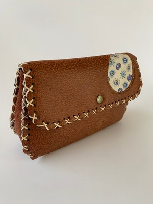 Etnik El Çantası Nazar Boncuğu Desenli Taba 17*12