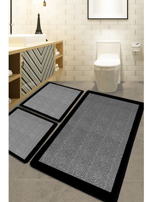 Chilai Home Barley Black 3'lü Set Banyo Halısı 60 x 100 cm Kaymaz Tabanlı Çamaşır Makinesinde Yıkanabilir