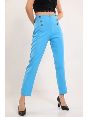 Julude Mavi Kadın Çimali Düğme Detaylı Pantolon P-00002145