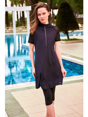 Marina Likralı Siyah Taytlı Yarı Kapalı Mayo M2448