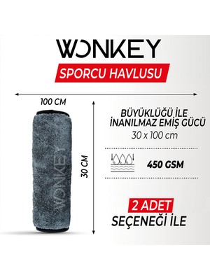 Wonkey - Sporcu Fitness Antreman Havlusu 30x100 cm, Ultra Hafif ve Hızlı Kuruyan Mikrofiber Spor Havlu, Gym Boks Pilates Tenis Havlusu (2'i Paket - Gri)