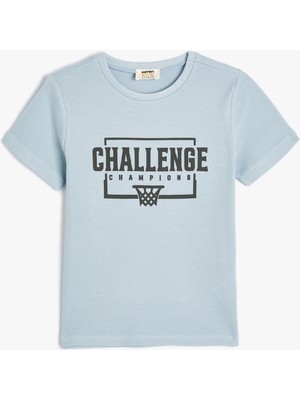 Koton Basketbol Baskılı Kısa Kollu Pamuklu Tişört Erkek Çocuk Mavi 9 - 10 Yaş Şık Tasarım