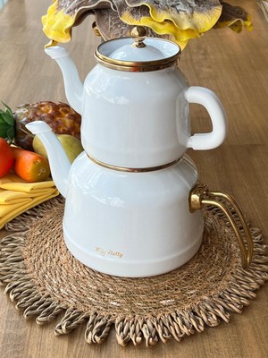 Rossev Whıte Pearl Emaye Çaydanlık