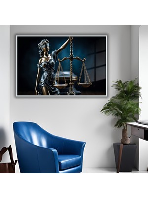 Gaagart Metal Çerçeveli Yatay Cam Avukat Büro Tablosu Adalet Terazisi Kadın