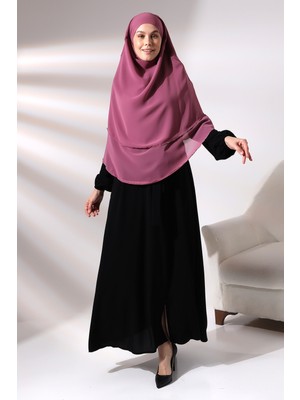 İhvan Pembe Üç Katlı Peçeli Kısa Şifon Tesettür Sufle Eşarp