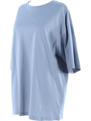Plistre 2096_KISA Kollu Oversize Basic T-Shirt