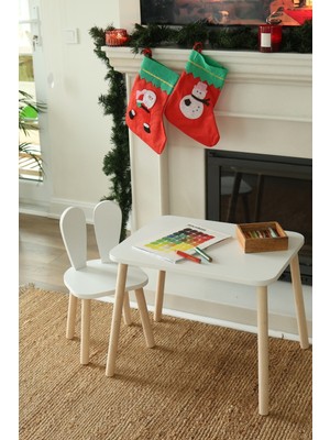 The Mimar The White Tavşan Kulaklı Montessori Çocuk Masa Sandalye Seti
