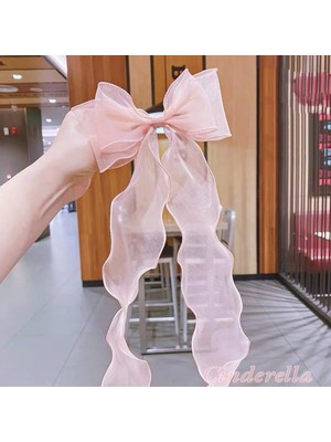 Cinderella Alice Uzun Tül Fiyonk Toka Pembe Renk - Yeni Sezon Kadın Fiyonklu Toka