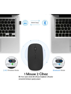 Alfalink Bluetooth & Wireless Şarjlı Sessiz Tuşlu Kablosuz Mouse Siyah