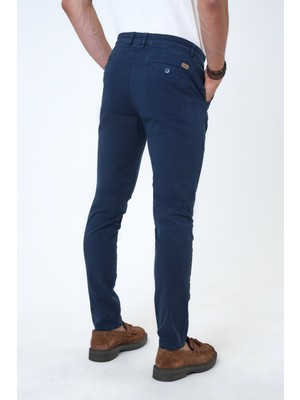 Back And Bond Lacivert Slim Fit Pamuklu Armürlü Chino Pantolon