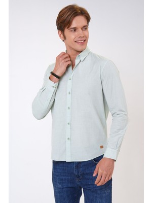 Back And Bond Yeşil Slim Fit %100 Pamuk Gömlek