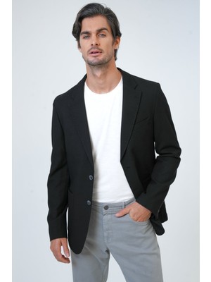 Back And Bond Siyah Slim Fit Mono Yaka Armürlü Ceket