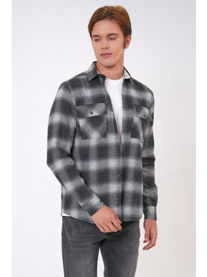 Back And Bond Siyah Regular Fit %100 Pamuk Ekoseli Gömlek