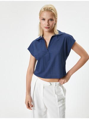 Koton Basic Gömlek Yaka Tişört Crop Kısa Kollu