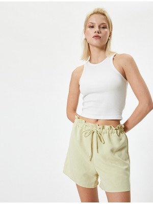 Koton Beli Bağcıklı Mini Şort Rahat Kalıp Cepli