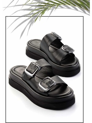 Bambi Siyah Hakiki Deri Kadın Terlik K04359022103