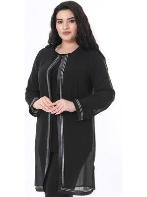 Ladies First Büyük Beden 3881 Siyah Ceket+Bluz Ikili Takım