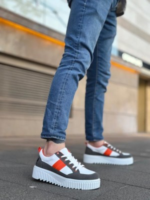 BA0804 Boa Yüksek Beyaz Taban Turuncu Detaylı Bağcıklı Erkek Ayakkabı