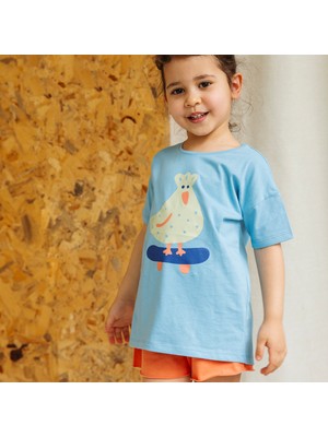 Little Yucca "comfy" Organik Pamuk Tshirt - Gök Mavi