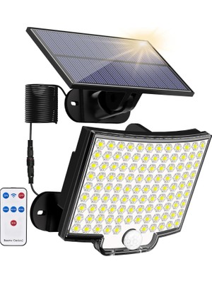 Technojet Solar Güneş Enerjili 110 Ledli Bahçe Aydınlatma Sokak Lambası Kumandalı Hareket Sensörlü ve IP65 Su Geçirmez