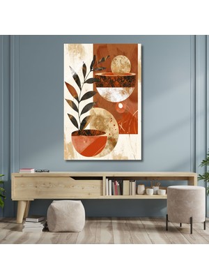 Gaagart Tekli Dikey Kanvas Duvar Tablosu Boho Vazoda Çizgisel Bitki