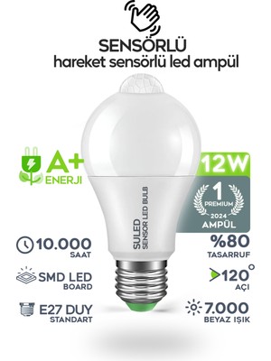 Suled Hareket Sensörlü LED Lamba E27 Duy 12W Işık Lamba A Otomatik LED Ampül Hareket Algılayıcılı